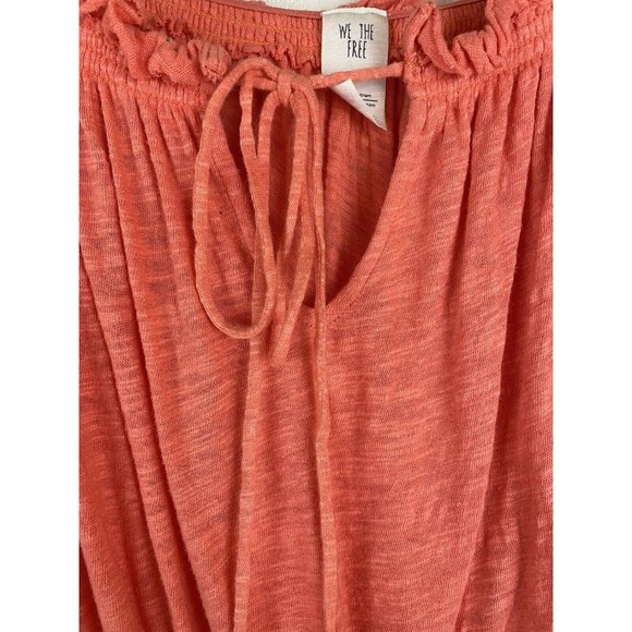 Free People Top Size XS Orange Linen Blend Flutter Sleeve Drawstring Neck EUC - Picture 6 of 14